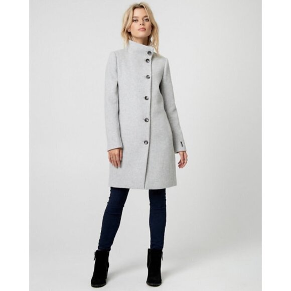 le chateau Jackets & Blazers - Le Chateau Wool Blend Funnel Neck Asymmetrical Grey Coat Size XXL